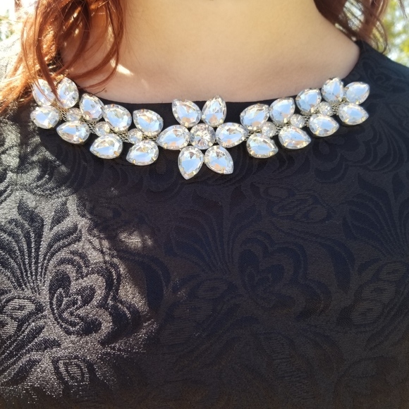 Black Fit & Flair Dress with Rhinestone Necklace - Picture 3 of 6